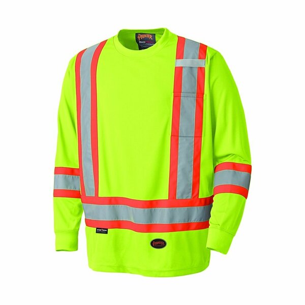 Pioneer Safety Shirt, Hi-Vis, Yellow, Polyester, L V1051260U-L